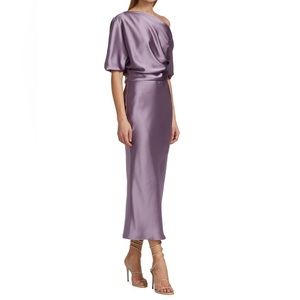 Amsale
Draped Satin Pencil Midi-Dress